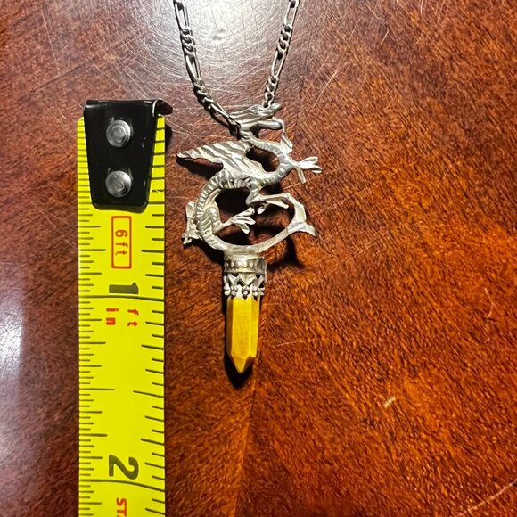 Sterling Silver 925 Dragon Pendant‎ Necklace With Amber-Colored Crystal &  Chain - Picture 3 of 6